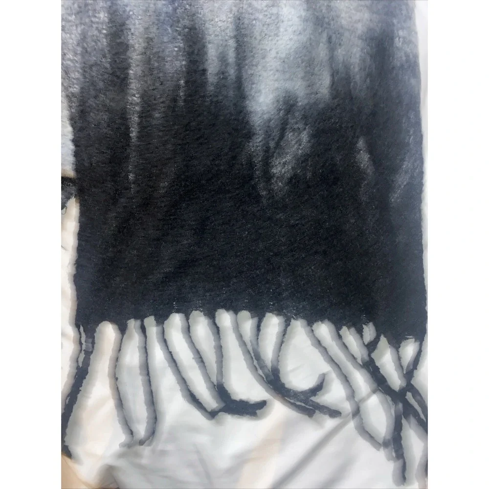 Y2K Chunky Scarf Steve Madden Black To Gray Tie Dye Ombre Over 6' Long‎